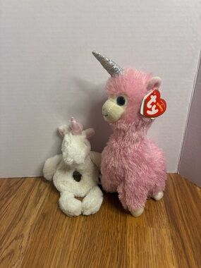 Jellycat London Bashful Rattle Ring & Ty Lana UniLlama Plush Baby Unicorn Bundle